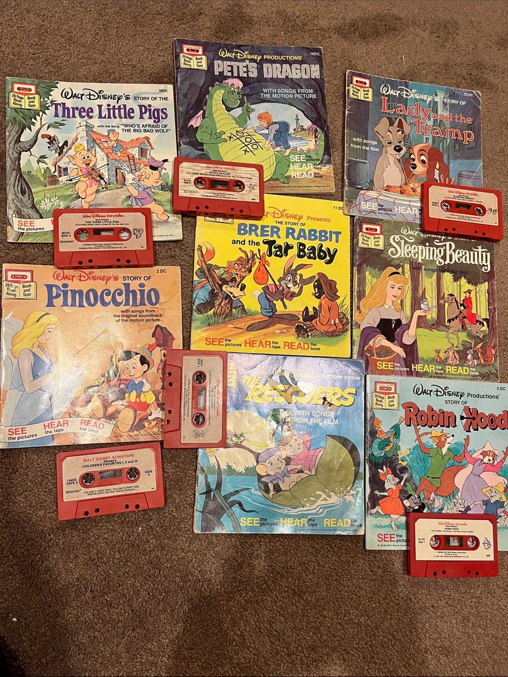 Disney Storybook and Red Cassette Tape Set - Read along stories and tapes